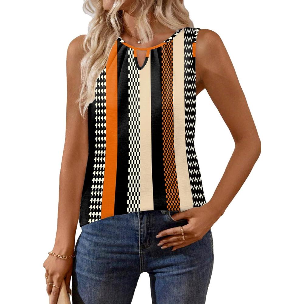 imageZeagoo Womens Tank Tops Crewneck Loose Fit Basic Business Casual Summer Sleeveless Shirts Blouse SXXLBlack Orange Stripe