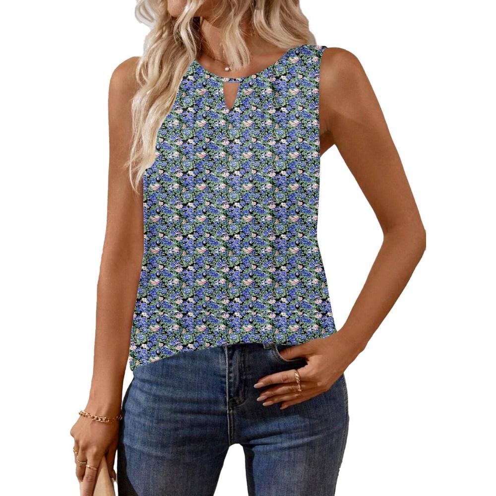 imageZeagoo Womens Tank Tops Crewneck Loose Fit Basic Business Casual Summer Sleeveless Shirts Blouse SXXLBlue Pink Flower