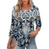 Zeagoo 3/4 Length Sleeve Womens Tops Round Neck Casual Summer Tunic Tops Basic Tees Blouses Dressy T-Shirts Pleated Shirts(Mz873)