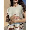 Zeagoo Sweater Vest Women Crew Neck Loose Fit Knit Lightweight T Shirts Pullover Casual Summer Outfits(Stripes Colorful Cream)