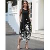 Zeagoo Women Floral Summer Casual Beach Printed Tank Dress with Pockets Pleated Front Long Dress(2602 Black Floral)