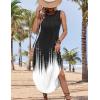 Zeagoo Women Floral Summer Casual Beach Printed Tank Dress with Pockets Pleated Front Long Dress(2602 Black&white)