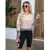 Zeagoo Women’s 2025 Fall Sweaters Casual Long Sleeve Crew Neck Ribbed Knit Side Slit Pullover Sweater(Pink&gray)