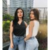 Zeagoo Womens 2025 Silk Satin Tank Tops V Neck Casual Cami Sleeveless Camisole Blouses Summer Basic Tank Shirt(A_white)