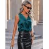 Zeagoo Womens 2025 Silk Satin Tank Tops V Neck Casual Cami Sleeveless Camisole Blouses Summer Basic Tank Shirt(Blue Green)