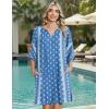 Zeagoo Womens Casual Summer Dress Boho Beach Dresses Tassel Tie Neck 2026 Floral Cover Up Spring 3/4 Sleeve Mini Sundress(Blue and White)