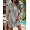 Zeagoo Womens Cotton Shirt Dress Summer Casual Short Sleeve Button Down Beach Cover Up Shirts with Pockets(01-black White Stripe)