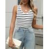 Zeagoo Womens Ribbed Tank Tops 2026 V Neck Slim Fit Knit Sleeveless Shirts Casual Basic Tee(Tw516-white Black Stripe)
