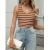 Zeagoo Womens Ribbed Tank Tops 2026 V Neck Slim Fit Knit Sleeveless Shirts Casual Basic Tee(Tw532-brown White Stripe)