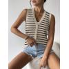 Zeagoo Womens Sweater Vest V Neck Button Down Shirts Trendy Knit Sleeveless Cardigan Top Shirt S-XXL(Beige Stripe)
