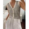 Zeagoo Womens Sweater Vest V Neck Button Down Shirts Trendy Knit Sleeveless Cardigan Top Shirt S-XXL(Beige Stripe)