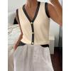 Zeagoo Womens Sweater Vest V Neck Button Down Shirts Trendy Knit Sleeveless Cardigan Top Shirt S-XXL(Black Beige Color Block)