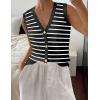 Zeagoo Womens Sweater Vest V Neck Button Down Shirts Trendy Knit Sleeveless Cardigan Top Shirt S-XXL(Black Stripe)