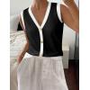Zeagoo Womens Sweater Vest V Neck Button Down Shirts Trendy Knit Sleeveless Cardigan Top Shirt S-XXL(Black White Color Block)