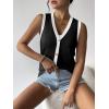 Zeagoo Womens Sweater Vest V Neck Button Down Shirts Trendy Knit Sleeveless Cardigan Top Shirt S-XXL(Black White Color Block)