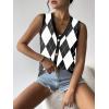 Zeagoo Womens Sweater Vest V Neck Button Down Shirts Trendy Knit Sleeveless Cardigan Top Shirt S-XXL(Black White Diamond)
