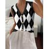 Zeagoo Womens Sweater Vest V Neck Button Down Shirts Trendy Knit Sleeveless Cardigan Top Shirt S-XXL(Black White Diamond)