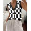 Zeagoo Womens Sweater Vest V Neck Button Down Shirts Trendy Knit Sleeveless Cardigan Top Shirt S-XXL(Black White Plaid)