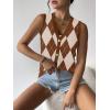Zeagoo Womens Sweater Vest V Neck Button Down Shirts Trendy Knit Sleeveless Cardigan Top Shirt S-XXL(Brown White Diamond)