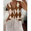 Zeagoo Womens Sweater Vest V Neck Button Down Shirts Trendy Knit Sleeveless Cardigan Top Shirt S-XXL(Brown White Diamond)
