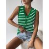 Zeagoo Womens Sweater Vest V Neck Button Down Shirts Trendy Knit Sleeveless Cardigan Top Shirt S-XXL(Green Stripe)