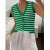 Zeagoo Womens Sweater Vest V Neck Button Down Shirts Trendy Knit Sleeveless Cardigan Top Shirt S-XXL(Green Stripe)