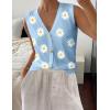 Zeagoo Womens Sweater Vest V Neck Button Down Shirts Trendy Knit Sleeveless Cardigan Top Shirt S-XXL(White Flower)
