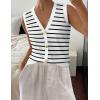 Zeagoo Womens Sweater Vest V Neck Button Down Shirts Trendy Knit Sleeveless Cardigan Top Shirt S-XXL(White Stripe)