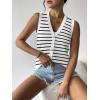 Zeagoo Womens Sweater Vest V Neck Button Down Shirts Trendy Knit Sleeveless Cardigan Top Shirt S-XXL(White Stripe)