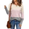 Zeagoo Women’s 2025 Fall Sweaters Casual Long Sleeve Crew Neck Ribbed Knit Side Slit Pullover Sweater(Pink&gray)