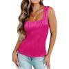 Zeagoo Womens Summer Square Neck Tank Tops Casual Slim Fitted Textured Basic Tops Sleeveless Shirts(Rose Red)