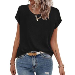 Zeagoo Sweater Vest Women Crew Neck Loose Fit Knit Lightweight T Shirts Pullover Casual Summer Outfits(Black)