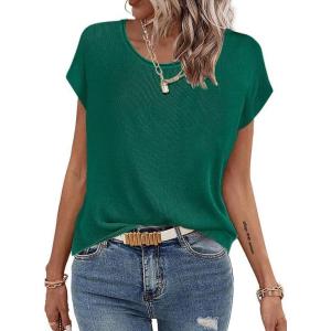 Zeagoo Sweater Vest Women Crew Neck Loose Fit Knit Lightweight T Shirts Pullover Casual Summer Outfits(Dark Green)