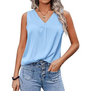 Zeagoo Womens 2025 Silk Satin Tank Tops V Neck Casual Cami Sleeveless Camisole Blouses Summer Basic Tank Shirt(A Light Blue)