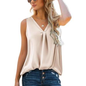 Zeagoo Womens 2025 Silk Satin Tank Tops V Neck Casual Cami Sleeveless Camisole Blouses Summer Basic Tank Shirt(Champagne Color)