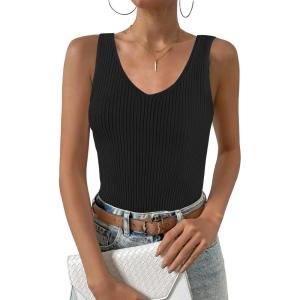 Zeagoo Womens Ribbed Tank Tops 2026 V Neck Slim Fit Knit Sleeveless Shirts Casual Basic Tee(Black)