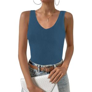 Zeagoo Womens Ribbed Tank Tops 2026 V Neck Slim Fit Knit Sleeveless Shirts Casual Basic Tee(Navy Blue)