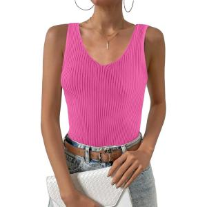 Zeagoo Womens Ribbed Tank Tops 2026 V Neck Slim Fit Knit Sleeveless Shirts Casual Basic Tee(Peach Pink)
