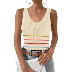 Zeagoo Womens Ribbed Tank Tops 2026 V Neck Slim Fit Knit Sleeveless Shirts Casual Basic Tee(Tw231-colorful Stripe)