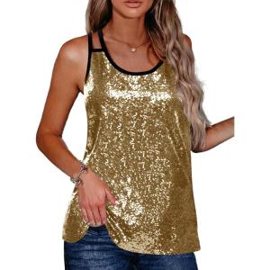 Zeagoo Women’s Sleeveless Sequin Top Sparkle Glitter Top Shimmer Camisole Vest Tank Tops(Gold)