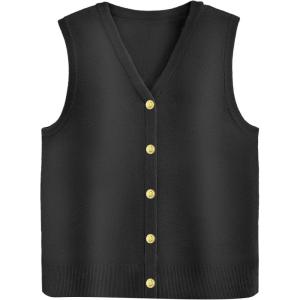Zeagoo Womens Sweater Vest V Neck Button Down Shirts Trendy Knit Sleeveless Cardigan Top Shirt S-XXL(Black)