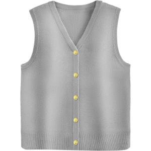 Zeagoo Womens Sweater Vest V Neck Button Down Shirts Trendy Knit Sleeveless Cardigan Top Shirt S-XXL(Light Gray)