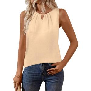 Zeagoo Womens Tank Tops Crewneck Loose Fit Basic Business Casual Summer Sleeveless Shirts Blouse S-XXL(Beige)