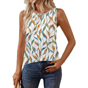 Zeagoo Womens Tank Tops Crewneck Loose Fit Basic Business Casual Summer Sleeveless Shirts Blouse S-XXL(Green Leaf)