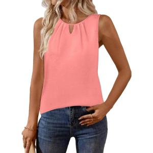 Zeagoo Womens Tank Tops Crewneck Loose Fit Basic Business Casual Summer Sleeveless Shirts Blouse S-XXL(Pink)