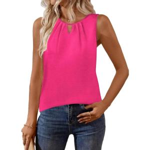 Zeagoo Womens Tank Tops Crewneck Loose Fit Basic Business Casual Summer Sleeveless Shirts Blouse S-XXL(Rose Red)