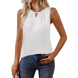 Zeagoo Womens Tank Tops Crewneck Loose Fit Basic Business Casual Summer Sleeveless Shirts Blouse S-XXL(White)