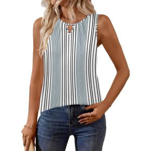 Zeagoo Womens Tank Tops Crewneck Loose Fit Basic Business Casual Summer Sleeveless Shirts Blouse S-XXL(White Gray Stripe)