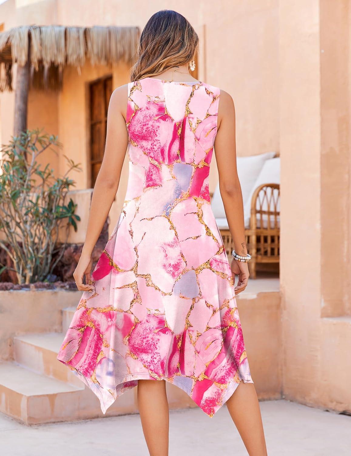 imageZeagoo Womens Casual Dress for Summer Tank Dress Loose Flowy Beach Dress with Pockets Hankerchief Flare Midi Sundress 202601 Apink