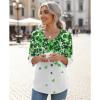 Zeagoo Womens Blouse Casual 3/4 Length Sleeve V Neck Basic T-Shirts Spring Summer Cute Tunic Tops Business Work Tees(Clover Print-sp77)